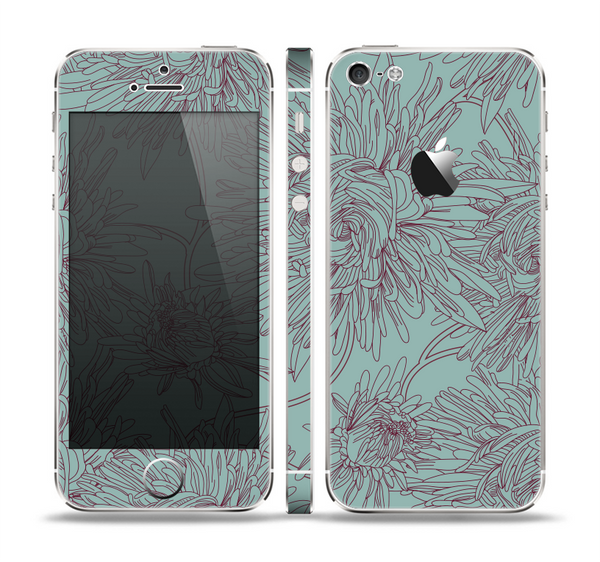 The Teal Aster Flower Lined Skin Set for the Apple iPhone 5