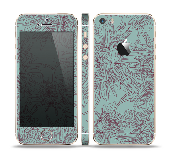 The Teal Aster Flower Lined Skin Set for the Apple iPhone 5s