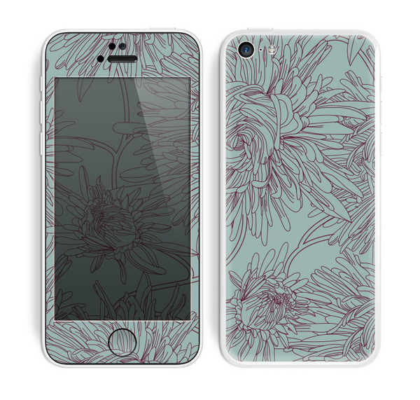 The Teal Aster Flower Lined Skin for the Apple iPhone 5c