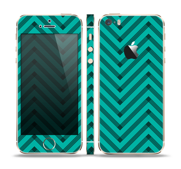 The Teal & Black Sketch Chevron Skin Set for the Apple iPhone 5s