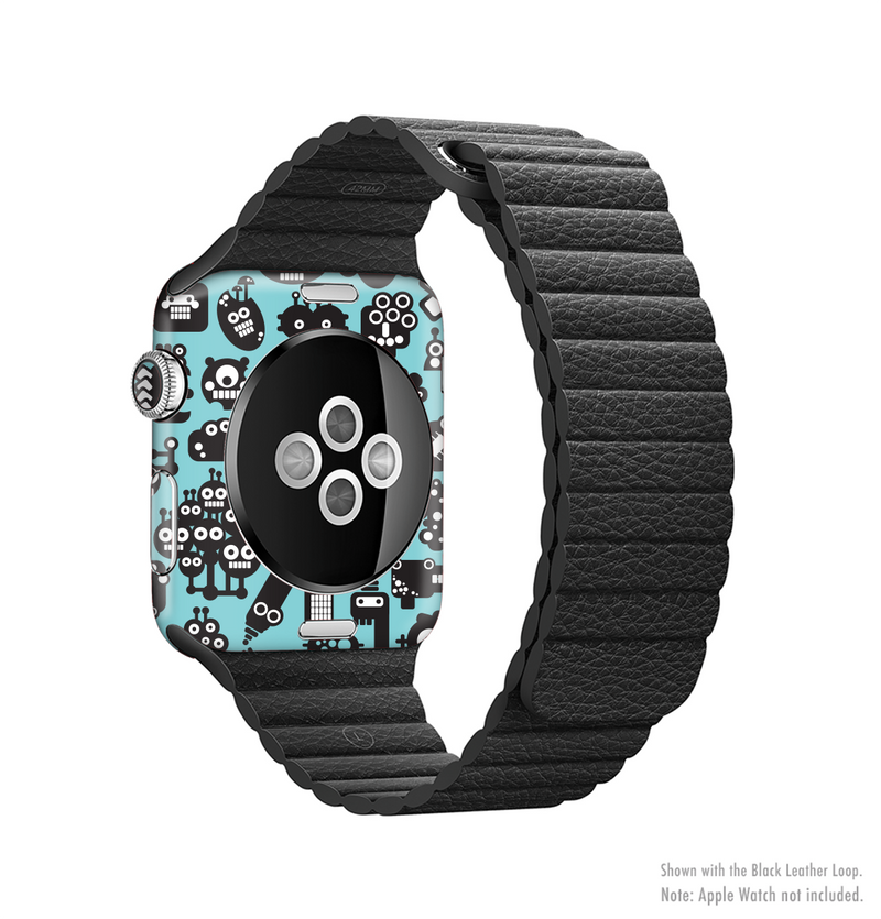 The Teal & Black Toon Robots Full-Body Skin Kit for the Apple Watch