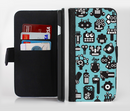 The Teal & Black Toon Robots Ink-Fuzed Leather Folding Wallet Credit-Card Case for the Apple iPhone 6/6s, 6/6s Plus, 5/5s and 5c