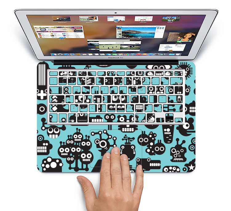 The Teal & Black Toon Robots Skin Set for the Apple MacBook Pro 15" with Retina Display