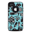 The Teal & Black Toon Robots Skin for the iPhone 4-4s OtterBox Commuter Case