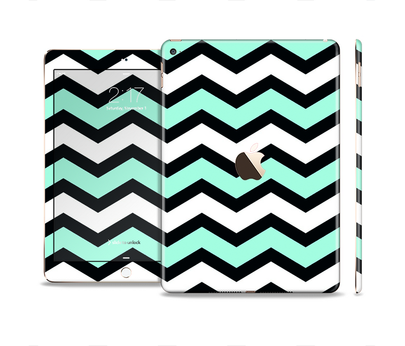 The Teal & Black Wide Chevron Pattern Skin Set for the Apple iPad Pro