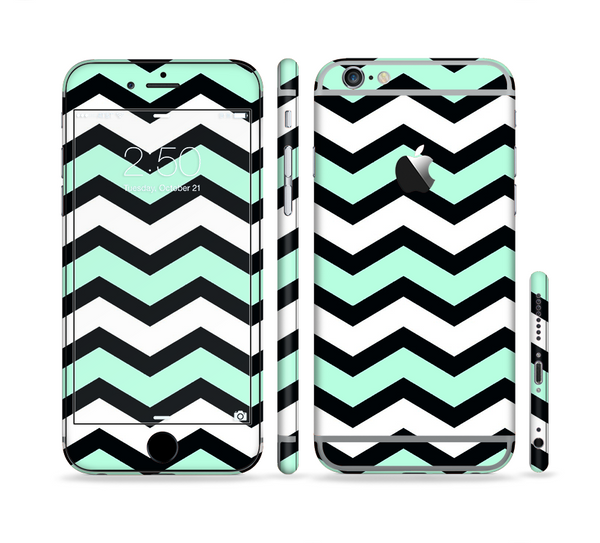 The Teal & Black Wide Chevron Pattern Sectioned Skin Series for the Apple iPhone 6 Plus