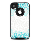 The Teal Blue & White Swirl Pattern Skin for the iPhone 4-4s OtterBox Commuter Case