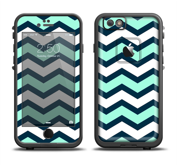 The Teal & Blue Wide Chevron Pattern Apple iPhone 6 LifeProof Fre Case Skin Set