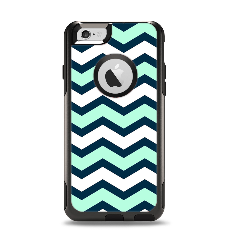 The Teal & Blue Wide Chevron Pattern Apple iPhone 6 Otterbox Commuter Case Skin Set