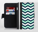 The Teal & Blue Wide Chevron Pattern Ink-Fuzed Leather Folding Wallet Credit-Card Case for the Apple iPhone 6/6s, 6/6s Plus, 5/5s and 5c