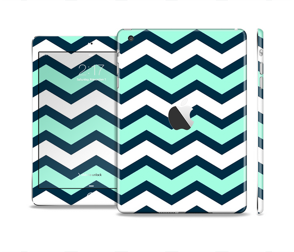 The Teal & Blue Wide Chevron Pattern Skin Set for the Apple iPad Mini 4