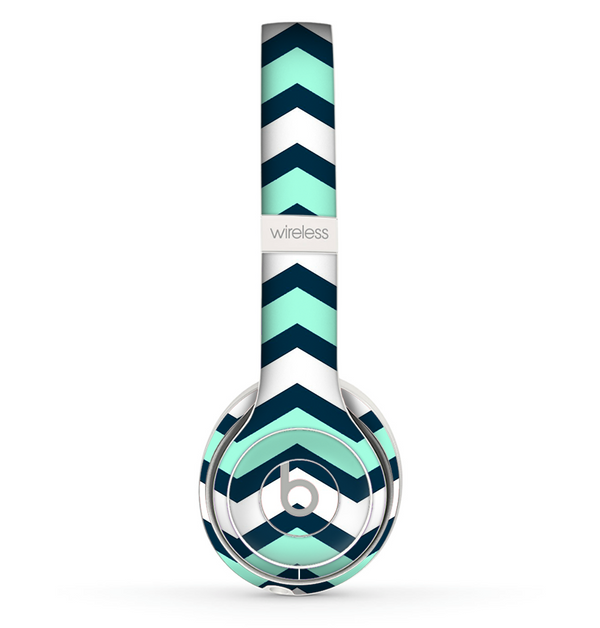 The Teal & Blue Wide Chevron Pattern Skin Set for the Beats by Dre Solo 2 Wireless Headphones