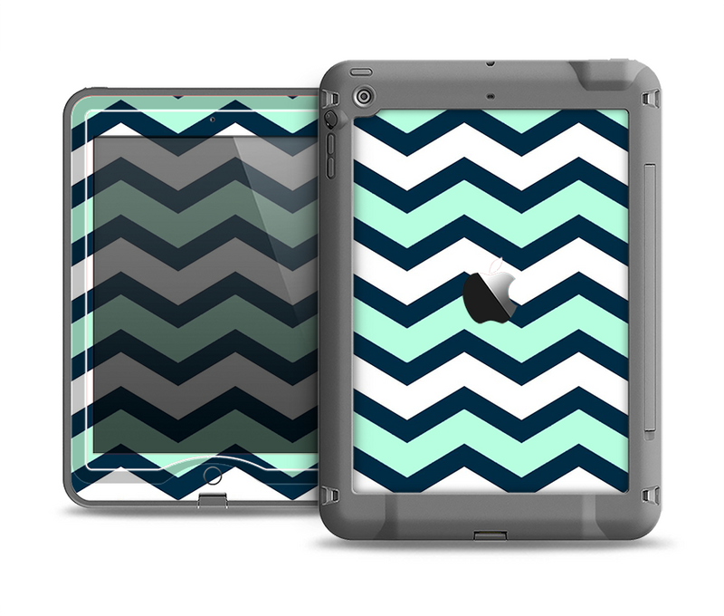 The Teal & Blue Wide Chevron Pattern Apple iPad Air LifeProof Nuud Case Skin Set