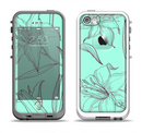 The Teal & Brown Thin Flower Pattern Apple iPhone 5-5s LifeProof Fre Case Skin Set