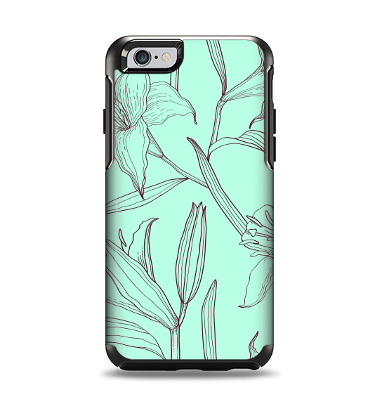 The Teal & Brown Thin Flower Pattern Apple iPhone 6 Otterbox Symmetry Case Skin Set