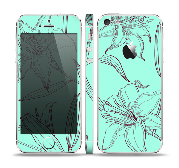 The Teal & Brown Thin Flower Pattern Skin Set for the Apple iPhone 5