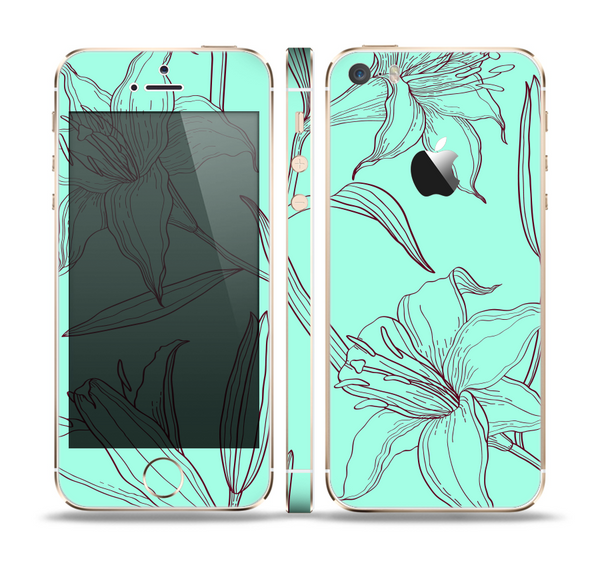 The Teal & Brown Thin Flower Pattern Skin Set for the Apple iPhone 5s