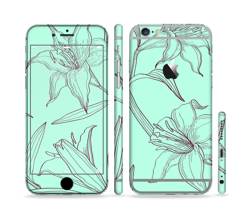 The Teal & Brown Thin Flower Pattern Sectioned Skin Series for the Apple iPhone 6s