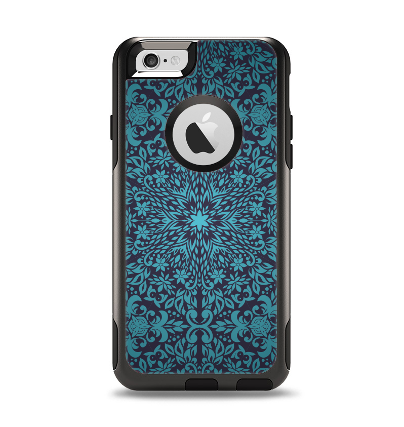 The Teal Floral Mirrored Pattern Apple iPhone 6 Otterbox Commuter Case Skin Set