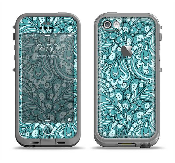 The Teal Floral Paisley Pattern Apple iPhone 5c LifeProof Fre Case Skin Set
