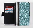 The Teal Floral Paisley Pattern Ink-Fuzed Leather Folding Wallet Credit-Card Case for the Apple iPhone 6/6s, 6/6s Plus, 5/5s and 5c