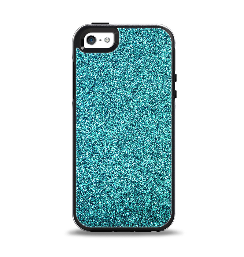The Teal Glitter Ultra Metallic Apple iPhone 5-5s Otterbox Symmetry Case Skin Set