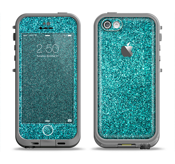 The Teal Glitter Ultra Metallic Apple iPhone 5c LifeProof Fre Case Skin Set