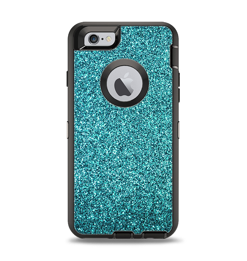 The Teal Glitter Ultra Metallic Apple iPhone 6 Otterbox Defender Case Skin Set