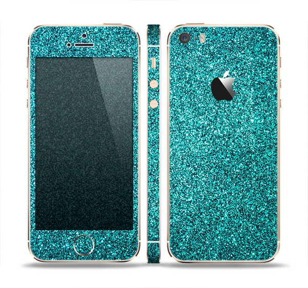 The Teal Glitter Ultra Metallic Skin Set for the Apple iPhone 5s