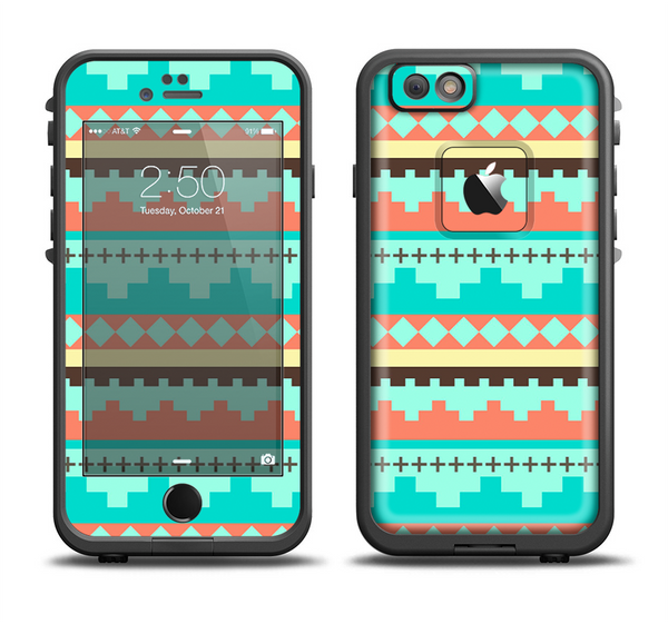 The Teal & Gold Tribal Ethic Geometric Pattern Apple iPhone 6 LifeProof Fre Case Skin Set