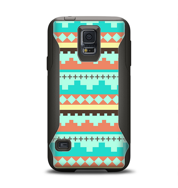 The Teal & Gold Tribal Ethic Geometric Pattern Samsung Galaxy S5 Otterbox Commuter Case Skin Set