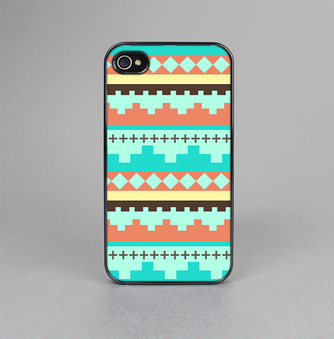 The Teal & Gold Tribal Ethic Geometric Pattern Skin-Sert for the Apple iPhone 4-4s Skin-Sert Case