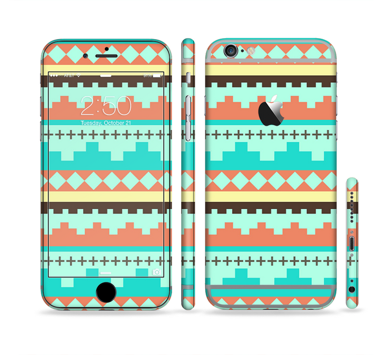 The Teal & Gold Tribal Ethic Geometric Pattern Sectioned Skin Series for the Apple iPhone 6