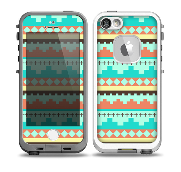 The Teal & Gold Tribal Ethic Geometric Pattern Skin for the iPhone 5-5s fre LifeProof Case