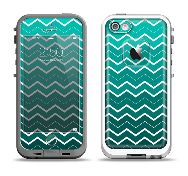 The Teal Gradient Layered Chevron Apple iPhone 5-5s LifeProof Fre Case Skin Set