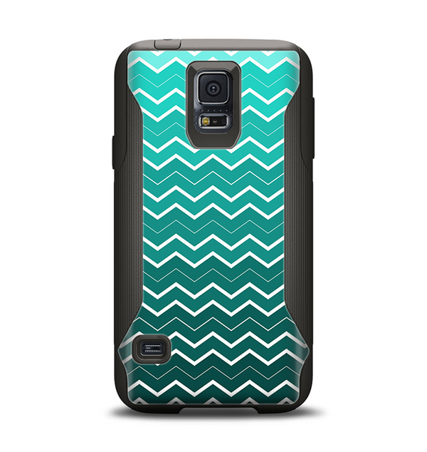 The Teal Gradient Layered Chevron Samsung Galaxy S5 Otterbox Commuter Case Skin Set