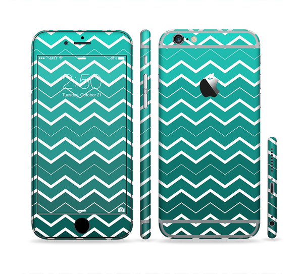 The Teal Gradient Layered Chevron Sectioned Skin Series for the Apple iPhone 6 Plus