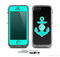The Teal Green Monogram Anchor on Black Skin for the Apple iPhone 5c LifeProof Case