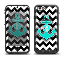 The Teal Green Monogram Anchor on Black & White Chevron Apple iPhone 6/6s LifeProof Fre Case Skin Set