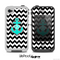 The Teal Green Monogram Anchor on Black & White Chevron Skin for the iPhone 4-4s LifeProof Case