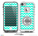 The Teal Green & White Chevron Monogram Name Script Skin Gray v1 Skin for the iPhone 5-5s Fre LifeProof Case