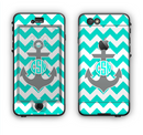 The Teal Green and Gray Monogram Anchor on Teal Chevron Apple iPhone 6 LifeProof Nuud Case Skin Set