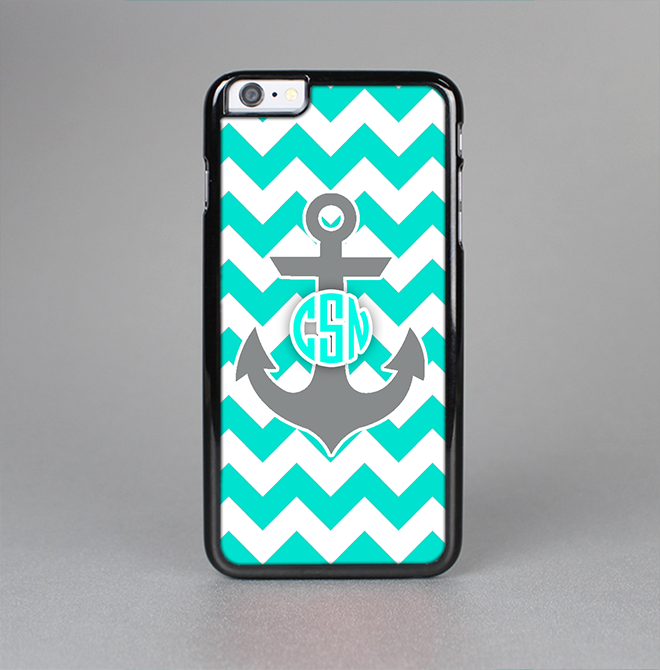 The Teal Green and Gray Monogram Anchor on Teal Chevron Skin-Sert for the Apple iPhone 6 Plus Skin-Sert Case