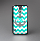 The Teal Green and Gray Monogram Anchor on Teal Chevron Skin-Sert Case for the Samsung Galaxy S5