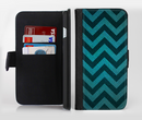 The Teal Grunge Chevron Pattern Ink-Fuzed Leather Folding Wallet Credit-Card Case for the Apple iPhone 6/6s, 6/6s Plus, 5/5s and 5c