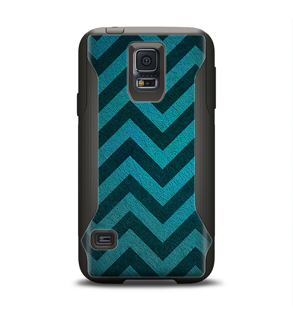 The Teal Grunge Chevron Pattern Samsung Galaxy S5 Otterbox Commuter Case Skin Set