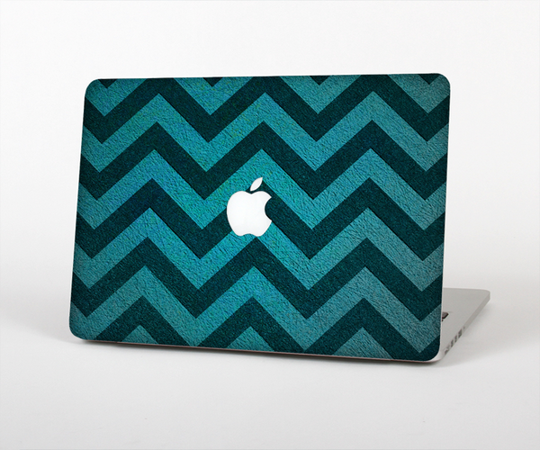 The Teal Grunge Chevron Pattern Skin Set for the Apple MacBook Pro 15" with Retina Display