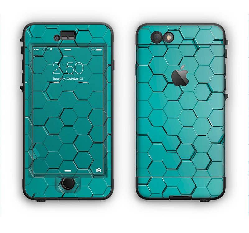 The Teal Hexagon Pattern Apple iPhone 6 LifeProof Nuud Case Skin Set