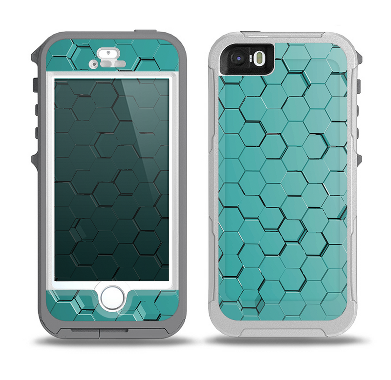 The Teal Hexagon Pattern Skin for the iPhone 5-5s OtterBox Preserver WaterProof Case.png