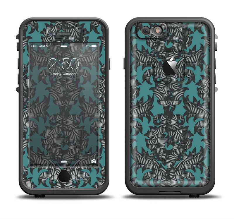 The Teal Leaf Foliage Pattern Apple iPhone 6/6s Plus LifeProof Fre Case Skin Set